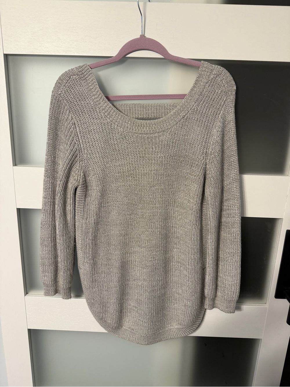 Harper Scoop Neck Knit Sweater in Light Gray